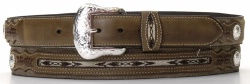 M and F Western Product N2475702 Men's Standard Belt in Brown Leather with Fancy Woven Back
